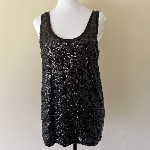 J. Crew Black Sequin Sleeveless Cami Tank Top Size M NWT - Picture 1 of 6